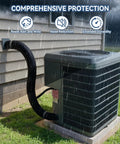 Five Layer HVAC Pipe Insulation Foam Tube Cut To Fit 59 Inch By 10.6 Inch For One Quarter To Three Inch Copper Pipes Flexible Split Sleeve For Your Mini Split And Central AC Black installed on outdoor AC unit in rain.