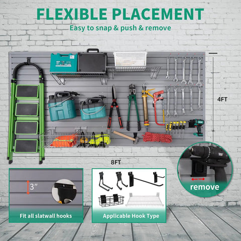 Heavy Duty PVC Slat Wall Panels For Garage Storage Built Different Power Tool Organizer Wall Mount Rack Rock Solid And Hella Strong Waterproof Paneling Grey 4X8 Feet
