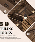 Interior view of gazebo ceiling with fan and lights, showing J and U hooks for decor. Sturdy 12 By 14 Ft Gazebo With Double Galvanized Steel Roof Aluminum Frame Curtains And Netting Included Outdoor Patio Pergola For Backyard Bash And Garden Parties And Events.
