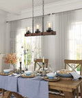Farmhouse Chandelier Dope 3 Light Kitchen Island Lighting Metal Wood Frame With Glass Globes above dining table