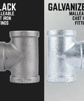 Black and galvanized malleable cast iron fittings for Galvanized Malleable Iron One Half Inch Couplings Kit Ten Pack For DIY Pipe Furniture Building And Home Plumbing Projects Durable Fittings To Link Pipe Sections For Custom Rustic Decor And Practical Installations.