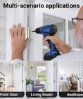 Installing Two Pack Self Closing Door Hinges 3.5 Inch Satin Nickel Spring Loaded on interior door with screwdriver.