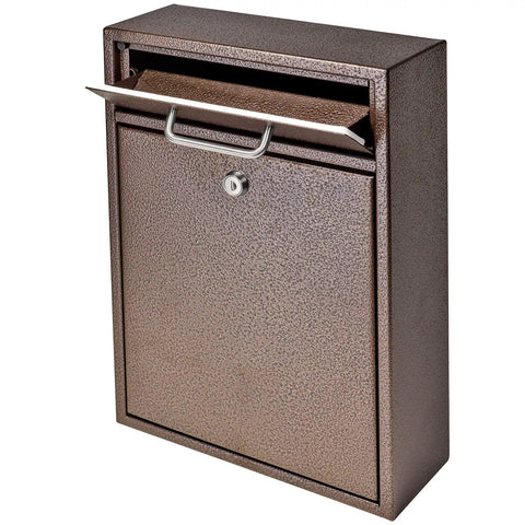 Heavy Duty Steel Locking Mounted Mailbox For Office Drops And Interoffice Mail, Bronze Tamper-Proof Wall Mount Letter Deposit Box