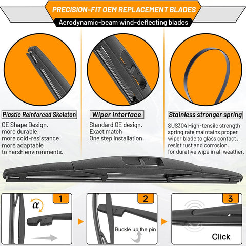 3 Pack Windshield Wiper Blades For Subaru Outback 2020 2025, close-up on plastic skeleton and stainless spring features
