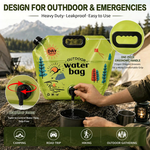2 Gallon Collapsible Camping Water Container With Spout being used outdoors