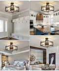 Four Light Black Industrial Flush Mount Ceiling Light Fixture For Kitchen Island And Dining Room Farmhouse Style in various rooms
