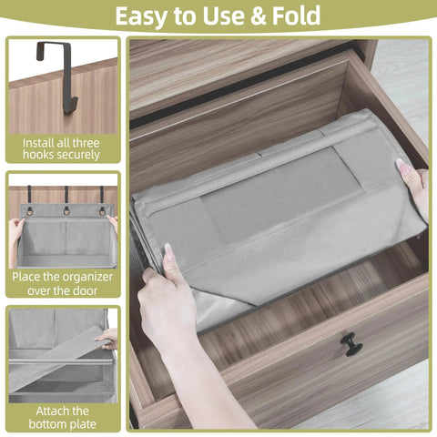 Over the Door Shoe Rack Organizer 6 Tier 66 Lbs Capacity 600D Oxford Fabric Grey 2 Pack installation steps with hooks and organizer