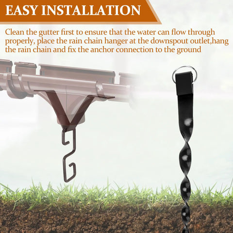 Rain Chain Hanger and Ground Anchor Kit for Outdoor Garden Rain Chains Copper Chain Clip and Stake Set installation detail