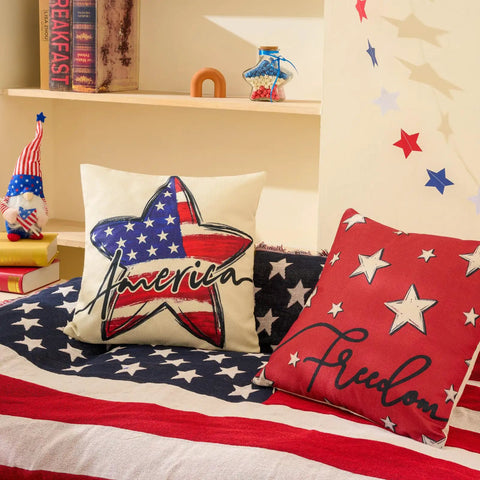 All American Patriotic Throw Pillow Covers Set Of 4 18 By 18 Inches Red White And Blue Decor For 4th Of July Memorial Day Veterans Day USA
