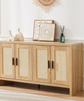 Rattan Buffet Cabinet With Storage Galore And Adjustable Shelves For Kitchen Living Room And Dining Room Farmhouse Modern Wood Sideboard Cupboard For Coffee Bar Station