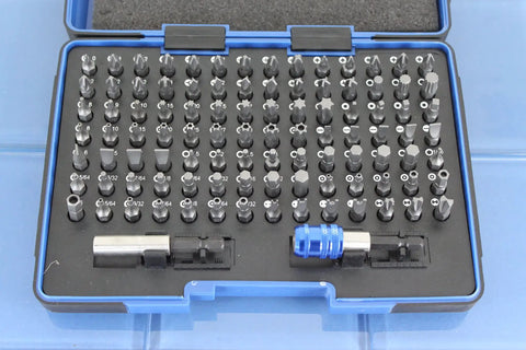 Pro Grade 100 Piece Beefy Impact Ready Security Bits Screwdriver Set Kit in blue PVC case with 2 quick chucks.