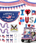 Patriotic Golf Cart Decorations Kit For 4th Of July And 250th Anniversary Includes USA Foil Balloons Pennant Flags 1776 To 2026