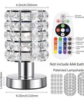 Crystal Table Desk Lamp With Remote, 16 Color Changing RGB LED Nightstand Light shown with remote control and dimensions