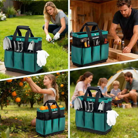 Heavy Duty Garden Tool Tote With Molded Bottom And 10 Pockets Reinforced Go To Workhorse Tool Bag in outdoor setting