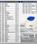 Heavy Duty Front Engine Coolant Reservoir Expansion Tank With Cap For Audi A3 Q3 TT And Volkswagen Beetle Eos Golf Passat Jetta Drop In Replacement Radiator Overflow Tank 1K0121407A with compatibility list.