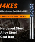 Carbide square-end end mill, 1/4 in shank, 4-flute, AlTiN-coated for hardened steel and alloys (front view)