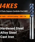 Carbide square-end milling bit, 1/8 in shank, 4-flute, AlTiN-coated, 45° helix