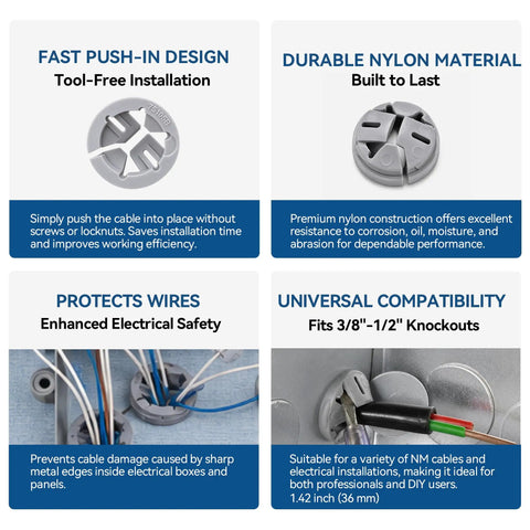 No Fuss Gray Push In Wire Connectors For Non Metallic Cable Bulk Fifty Pack in use, showing easy installation for electrical jobs.