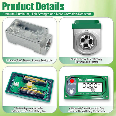 1.5 Inch Digital Fuel Flow Meter Inline NPT With LCD Display components, including ceramic shaft sleeve and circuit board