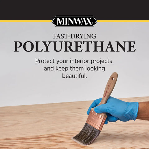 Next Level Clear Satin Polyurethane Spray, Hella Smooth Fast Drying Oil Based Wood Finish is applied with a brush on wood surface.