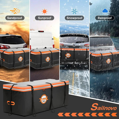 Hitch Cargo Carrier Soft Shell Bag Waterproof 20 Cubic Feet Storage Bag weatherproof in sand, sun, snow, and rain conditions