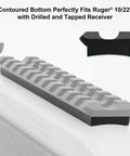 Heavy Duty Ruger 10/22 Picatinny Rail Mount With Sleek Matte Black Finish Machine Milled From Solid Aircraft Aluminum, contoured bottom view.
