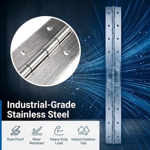 Two Pack 48 Inch Stainless Steel Piano Hinge Hella Durable Heavy Duty Continuous Door Hardware For Industrial Cabinets And Furniture Badass Full Span Design With Precision Metal Locator And Easy Mount close-up of hinge with wear-resistant features