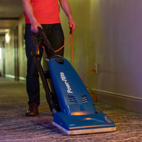 Powr-Flite Borelli Dual Pro Upright Vacuum With HEPA Filtration For Heavy Duty Commercial Use Powerful Dual Motor High Suction Bagged Design Ideal Carpet And Hard Floor Cleaning Deep Clean With 14 Inch Path