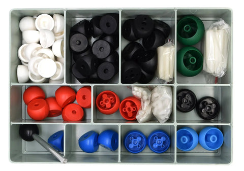 Molecular Model Kit With 220 Pieces And 65 Atoms VSEPR Advanced Set For Organic And Inorganic Chemistry in open compartment case