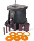 Powerful 3.5 Amp Oscillating Spindle Sander With 58 OPM At 2000 RPM showing accessories and dust collection port