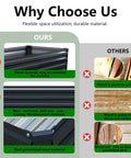Comparison chart showing benefits of galvanized raised garden bed with legs against wood alternatives.