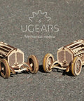 Dope Mechanical Grand Prix Car Wooden 3D Puzzle 348 Parts Build 13.8 Inch Model With Realistic V8 Engine Moving Fan 16 Valves Three Transmission Modes Rubberized Wheels Spring Front Fork Vintage Racer Look wooden model on asphalt