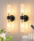 Battery Operated Wall Sconces Set Of 2 With Dimmable Remote, Rechargeable 20 Inch Modern Wireless Wall Lamps In Black Gold Finish