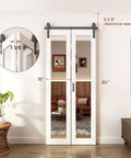 Bi Fold Barn Door With Mirror Panels And Track Kit For Closet 36 By 84 Inches Shatterproof MDF Mirror Doors With Explosion Proof Backing Includes Carbon Steel Hardware And Handles Easy Sliding Barn Door System installed in room