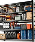 Heavy Duty Adjustable Five Tier Metal Garage Shelving Unit With Anti Slip Feet Anti Fall Rails Wall Anchor Hardware And Built Tough Garage Ready Storage On Uneven Floors, 72x36x16