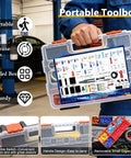 Person holding All In One Pro Grade 1180 Piece Wire Connectors And Terminal Kit with case in workshop setting.