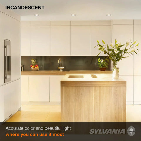 Bright kitchen illuminated with 6 Pack 45W R20 Dimmable Incandescent Flood Light Bulbs, E26 Medium Base For Recessed Lights, Track Lighting, Display And Picture Lighting, 130V Cozy Warm Glow 2850K.