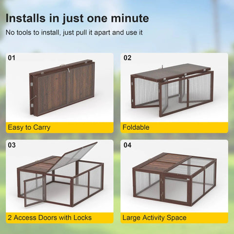 Weatherproof Wooden Chicken Coop Pen With Folding Rabbit Run No Fuss Setup Dual Access Doors Ventilated Wire Mesh Outdoor Enclosure