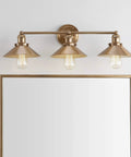 Brass Gold 3 Light Industrial Farmhouse Vanity Wall Sconce With Metal Shade For Bathroom Kitchen And Entryway Modern Sleek Dope Illumination With LED Bulbs Included Perfect Mirror Light