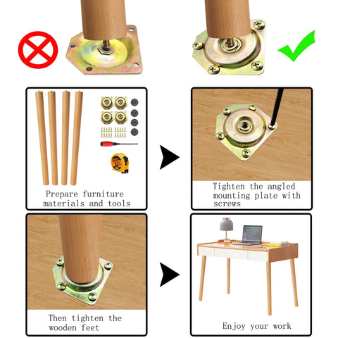 Installation guide for 24 Inch Solid European Beech Wood Table Legs Set Of 4 For Desks And Coffee Tables With Angled Mounting Plates
