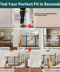 Expandable Baby Gate For Stairs And Doorways With Auto Close Pressure Mounted Pet Gate For Dogs Indoors Kid Safe Easy Walk Through Door Black Fits 29.7 To 40.6 Inches Moms Choice Awards Winner shown in various home settings