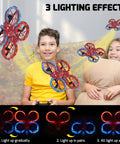 Kids Mini Drone With Altitude Hold And Headless Mode in action, showing lighting effects, held by a child indoors.