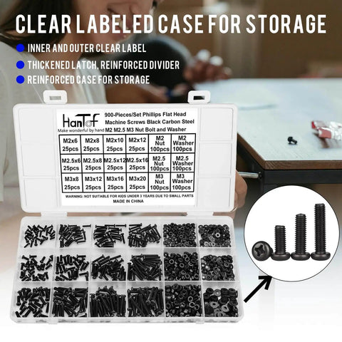 All In One 900 Piece Round Head Screws Kit M2 M2.5 M3 Bolts Nuts And Washers Phillips Drive Pan Head Machine Screws