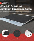 Heavy Duty Aluminum Shipping Container Forklift Ramp 60 By 63 Inch Deck designed for 12000 lb per axle loads with grit coating.