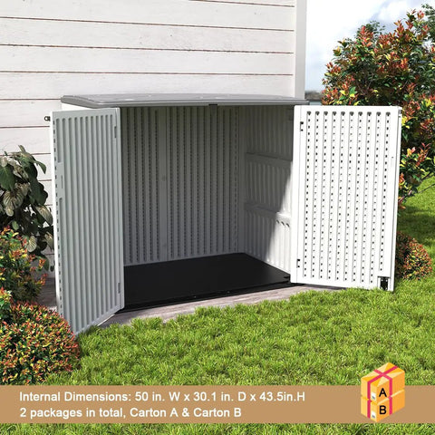 Big Weatherproof Outdoor Storage Shed Box For Garden And Backyard, waterproof 48 cu ft capacity open showing interior space