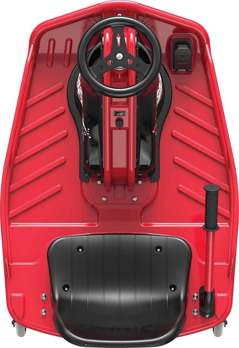 Top view of 24V Electric Drifting Go Kart With Drift Bar For Dialed Drifts And Variable Speed Up To 12 MPH in black and red