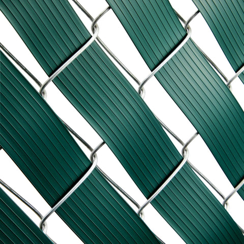 Close-up of Dark Green PVC Fence Slats For Privacy 1.8 Inch By 246 Feet Privacy Fence Plastic Strips with brass fasteners
