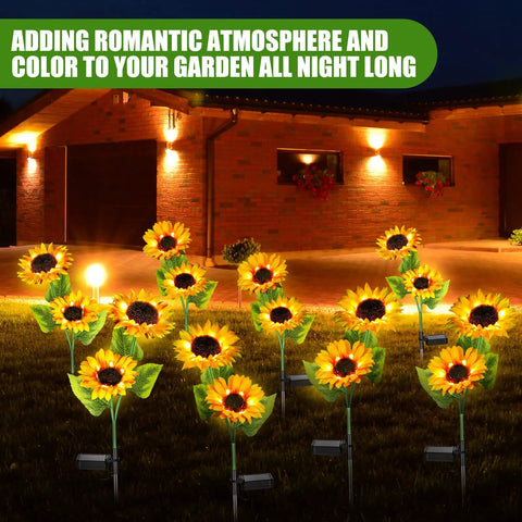 8 Pcs Solar Sunflower Lights With 16 LED Sunflower Solar Flowers Outdoor Garden Decor illuminating yard at night