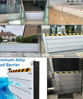 Heavy Duty Aluminum Flood Barriers For Front Doors And Driveways Tough As Nails Reusable Outdoor Weather Shield installed at various entryways.