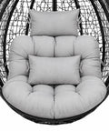 Front view of Hanging Egg Chair Cushion Set With Headrest Pillow, Waterproof Replacement Pad For Indoor Outdoor Patio Porch Swing Hammock, 28x39x6 Inch Seat Cushion And 16x9 Inch Headrest, Elastic Straps, Gray.